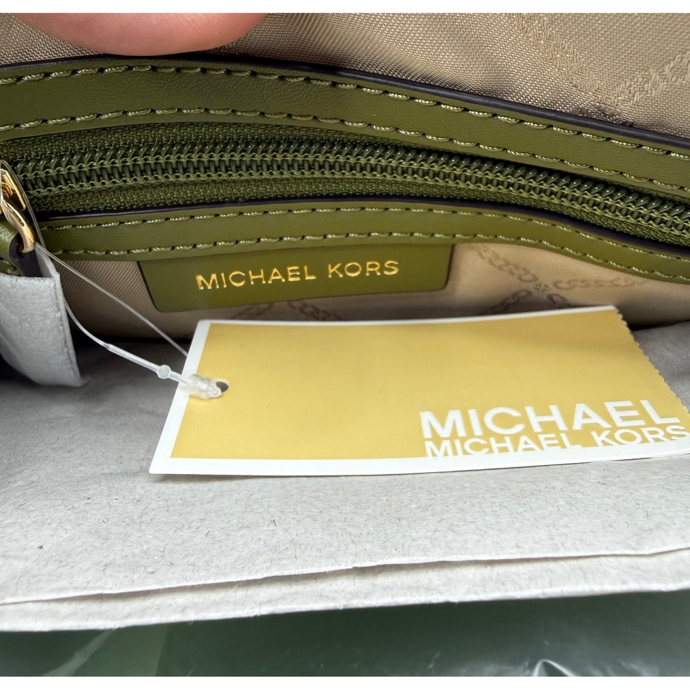 Michael Kors Prescott LG Backpack Smokey Olive  Leather Trim Gold Hardware - Picture 4 of 13